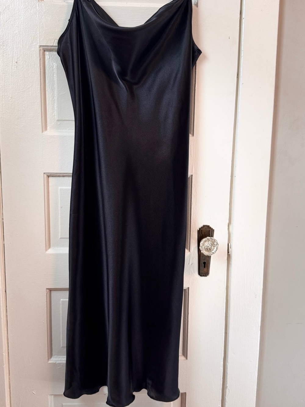 bebe Black Satin Cowl-Front Maxi Dress